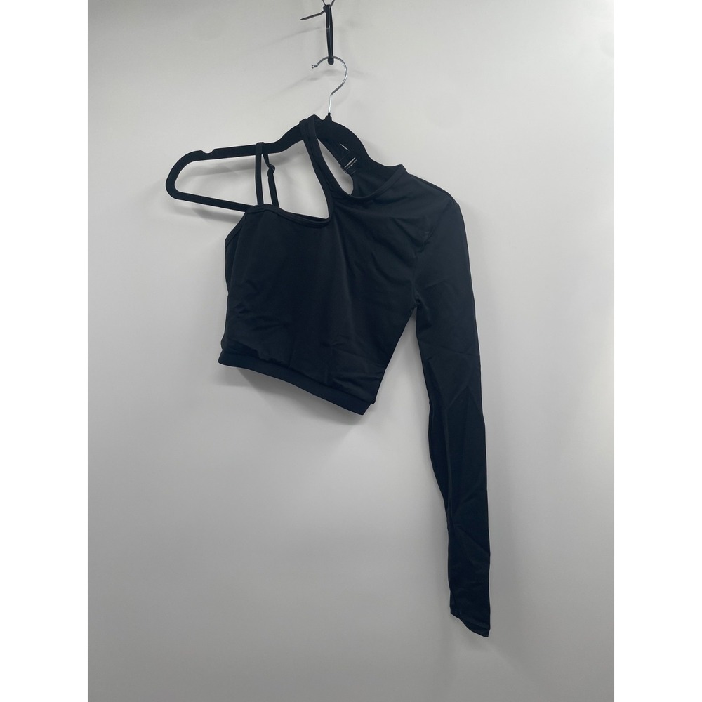 NWT Mixify by Weissman Asymmetrical Cut Out Crop Top Women's Small Black Preppy